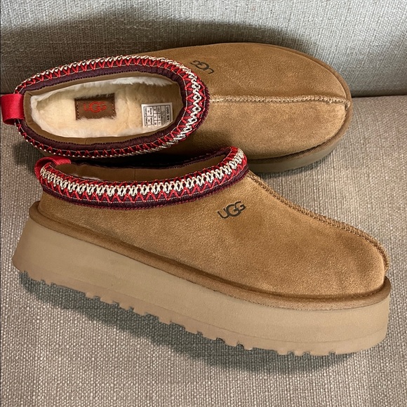 NEW UGG® Tazz Suede Platform Slipper Clogs Chestnut Size 8 - Picture 8 of 14